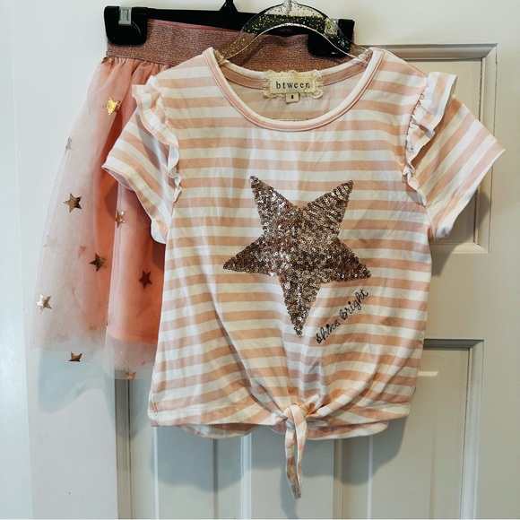 btween Glitter Star Striped Tee and Tulle Skirt Set - Picture 1 of 14